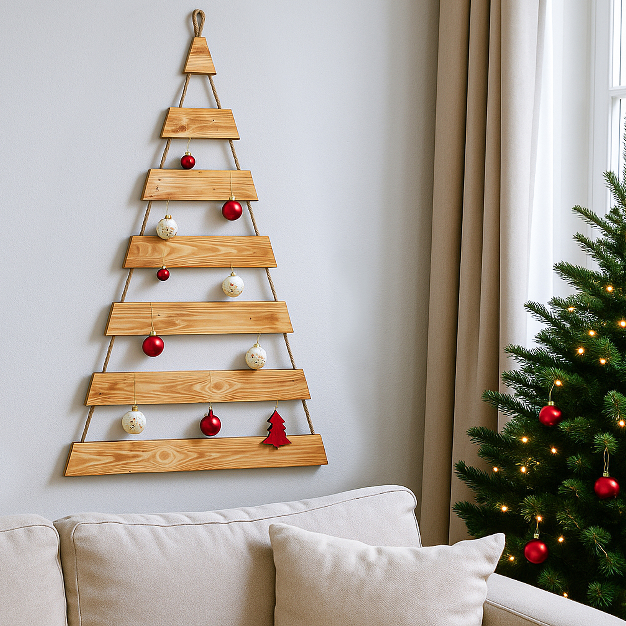 Weihnachtsbaum Adventskalender mit 24 Plätzen in geflammt Deko-Holzleiter in Weihnachtsbaum-Form zum Aufhängen Tannenbaum Leiter