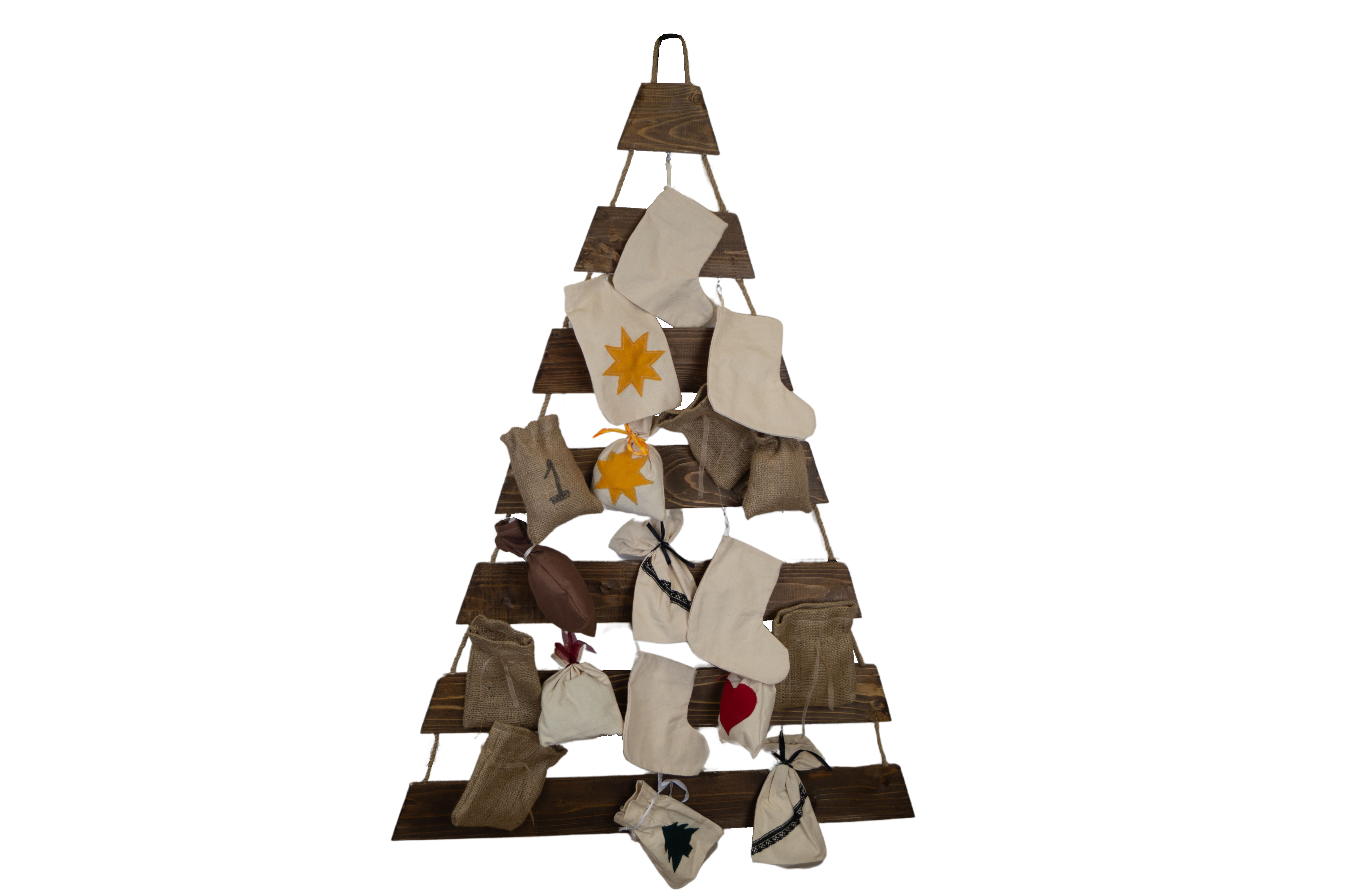 Weihnachtsbaum Adventskalender mit 24 Plätzen in palisander Deko-Holzleiter in Weihnachtsbaum-Form zum Aufhängen Tannenbaum Leiter