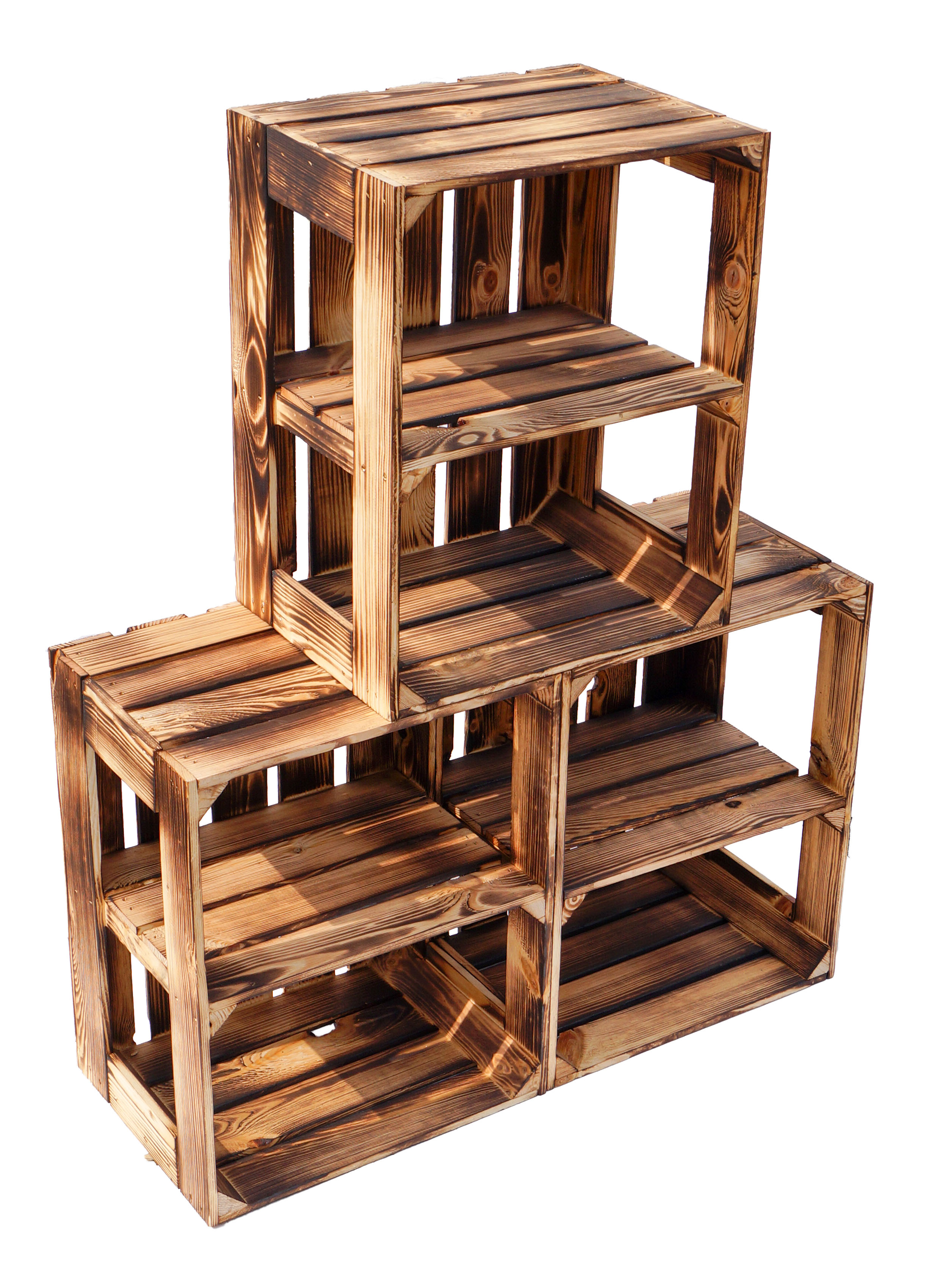 Coffret 3 pièces coffret étagère en bois Gerda flammé avec planche intermédiaire / médiane "Quer" (croix)