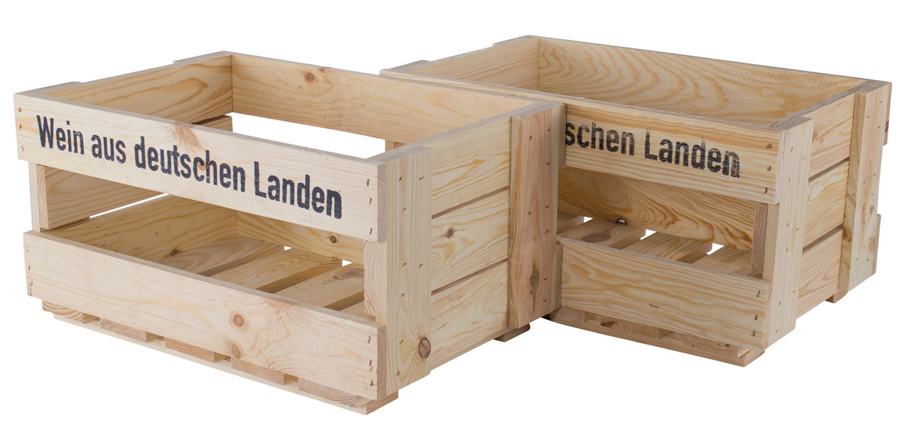 Neue Weinkisten "Wein aus deutschen Landen"  Natur ca 46 x 30,5 x 24cm Obstkiste Holzkiste Regalkiste Weinlagerung Weinregal