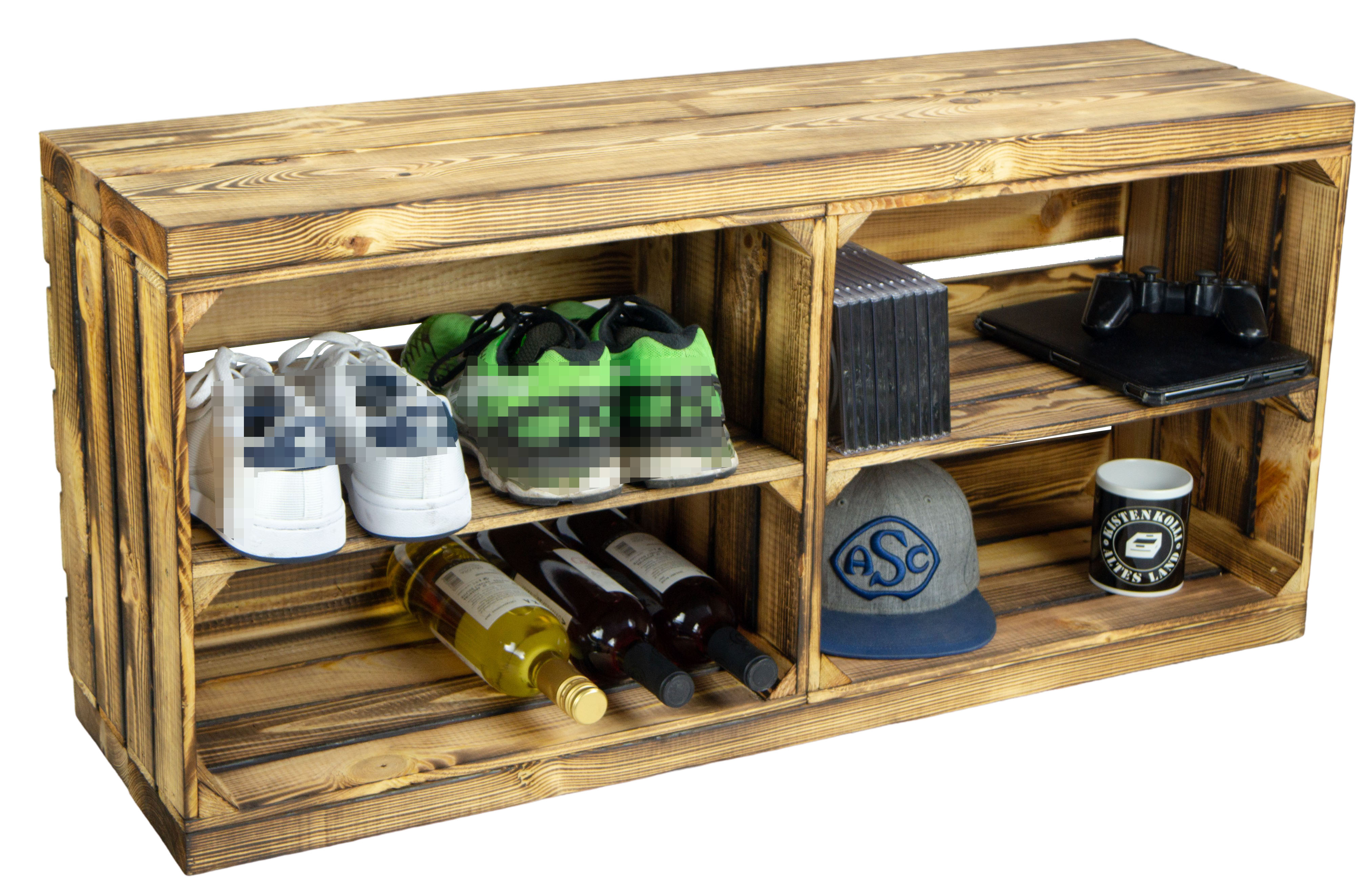 Sitzbank geflammt  mit Sitzfläche aus dicken Holzplanken geflammt mit Mittelbrett geflammt