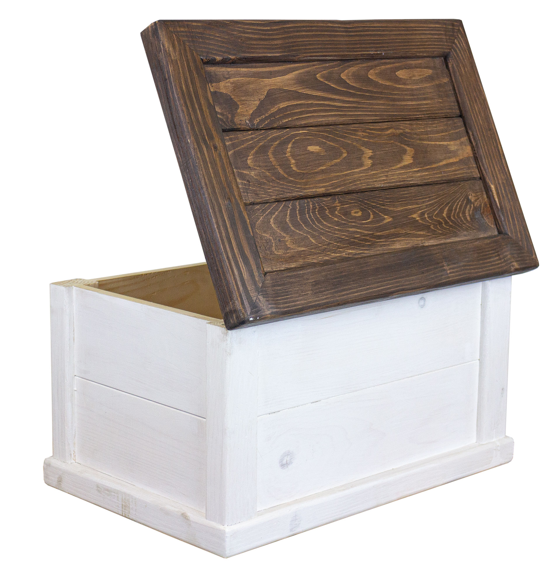 massive Holztruhe UK weiss braun mit Zylinder 60x40x34cm