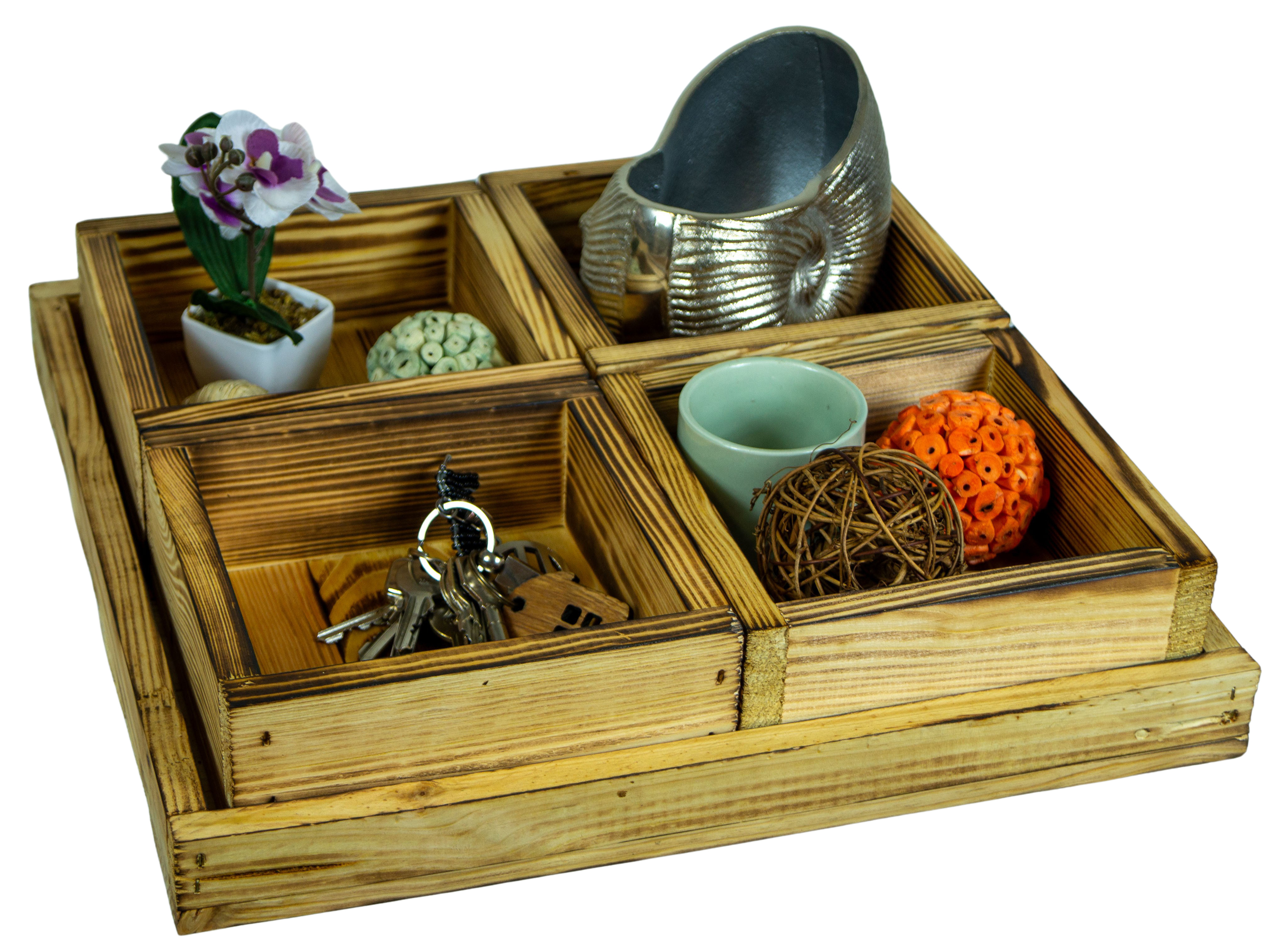 Kleines Dekotablett-Set Karla aus 5 Holzkisten 40x40cm 8cm Höhe