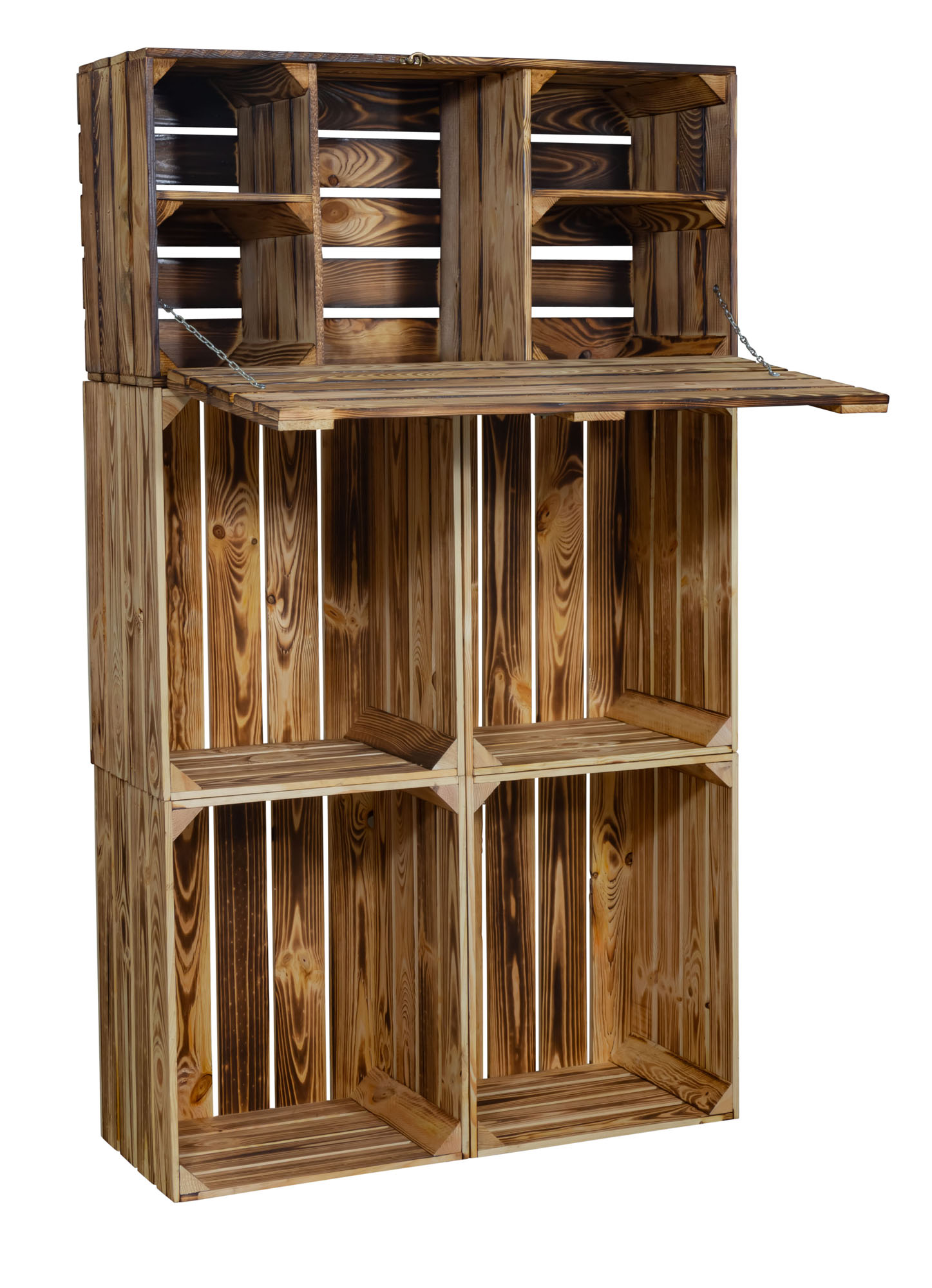 Minibar "Daniel" avec fonction pliante et étagère à bouteilles (Flammé)