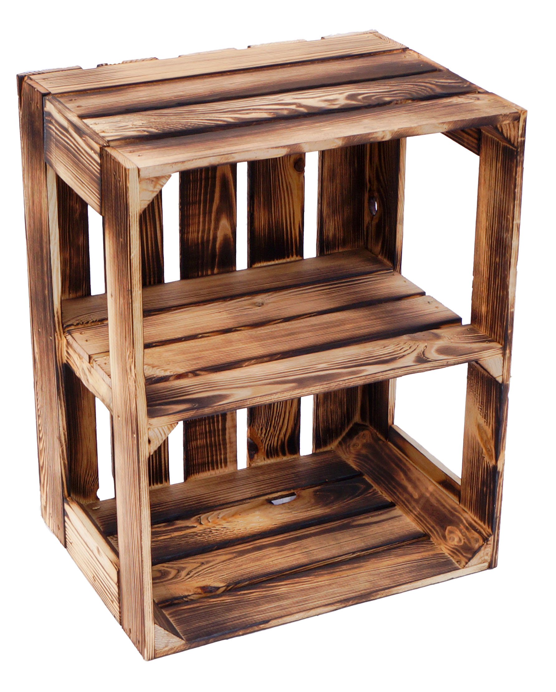 Coffret 3 pièces coffret étagère en bois Gerda flammé avec planche intermédiaire / médiane "Quer" (croix)
