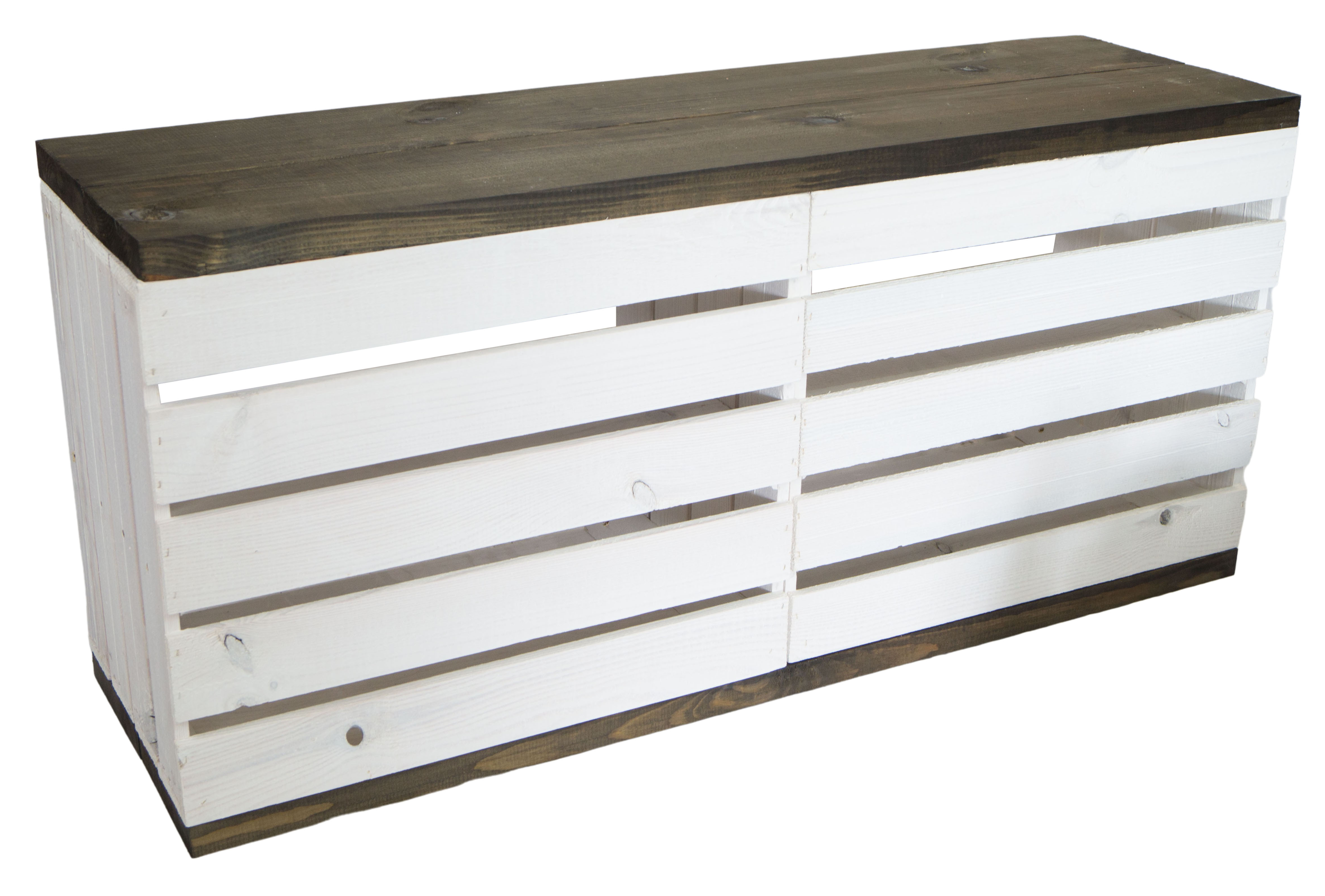 Banc blanc avec siège en planches épaisses de bois noir