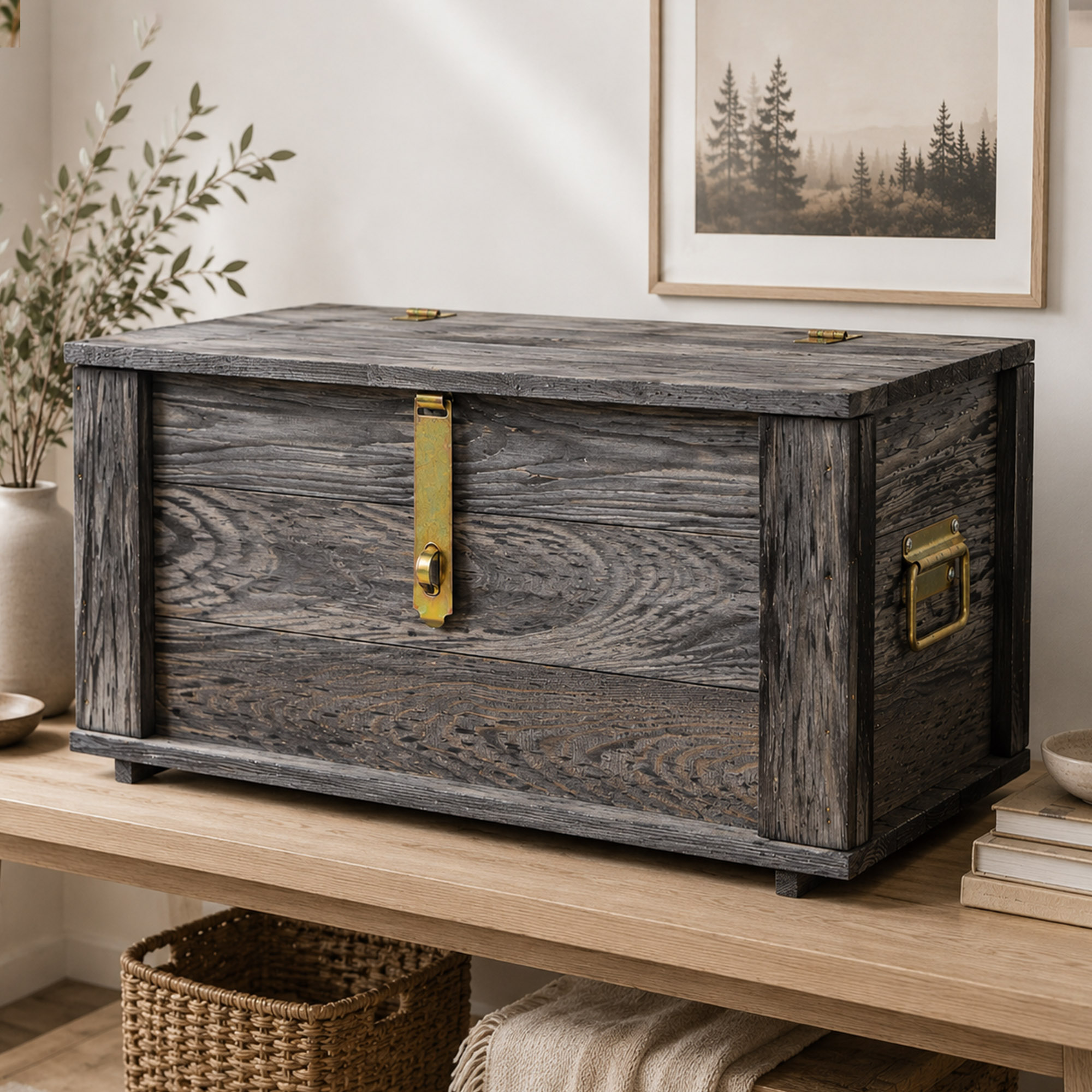 Truhe Hugo Vintage schwarz mit Deckel  50 x 36 x 26cm