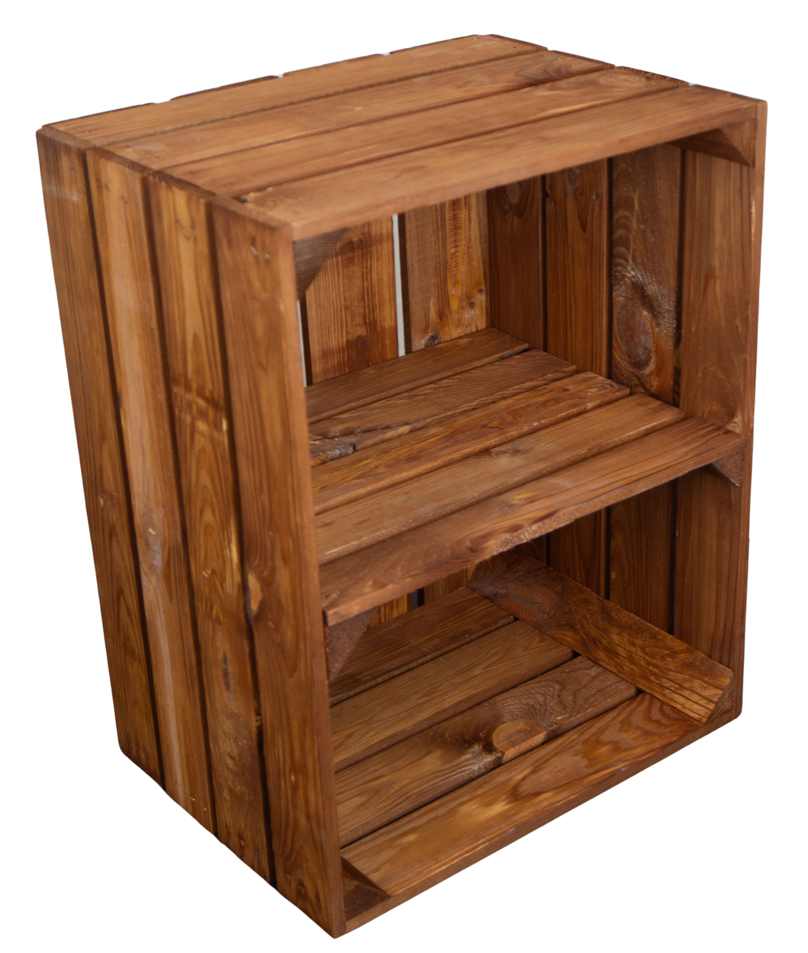 2er Set Holzkiste "Johanna" mit Mittelbrett quer lasiert in ocker 50x40x30cm Obstkistenregal Weinkiste Apfelkiste Regalkiste
